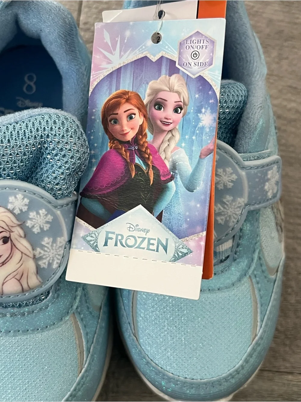 Disney Frozen Girls Blue Light-Up Glitter Sneakers Elsa Anna Olaf Hook & Loop 8